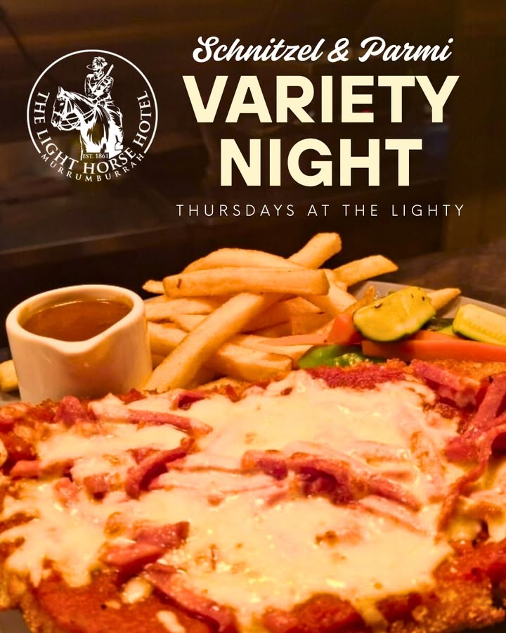 Featured image for “Schnitty & Parmi Variety Night: Delicious Specials at Light Horse Hotel”